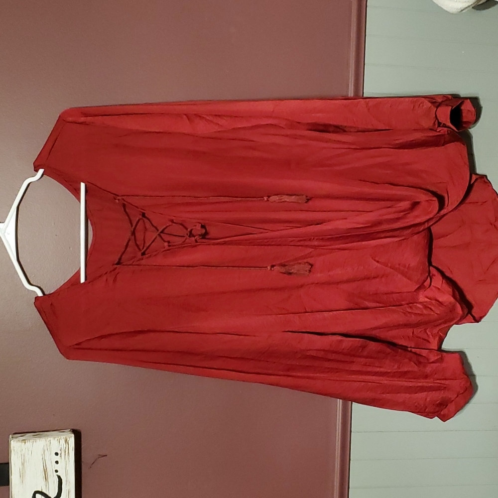 Red Blouse with drawstring and tassels